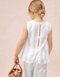 Organic Crinkle Cotton Wide Stripe Bow Back Top & Trousers Set (0–4yrs)