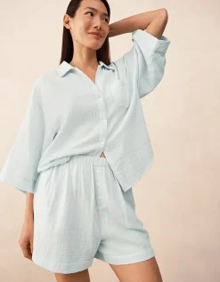 Organic Double Cotton Boxy Button Through Shortie Pyjama Set