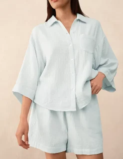 Organic Double Cotton Boxy Button Through Shortie Pyjama Set