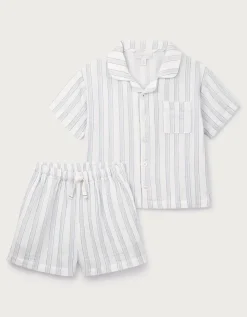 Organic Double Cotton Relaxed Fit Traditional Watercolour Stripe Shortie Pyjamas (2–12yrs)