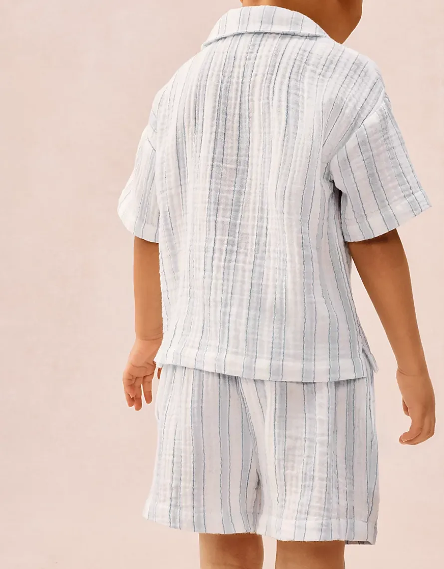 Organic Double Cotton Relaxed Fit Traditional Watercolour Stripe Shortie Pyjamas (2–12yrs)