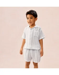 Organic Double Cotton Relaxed Fit Traditional Watercolour Stripe Shortie Pyjamas (2–12yrs)