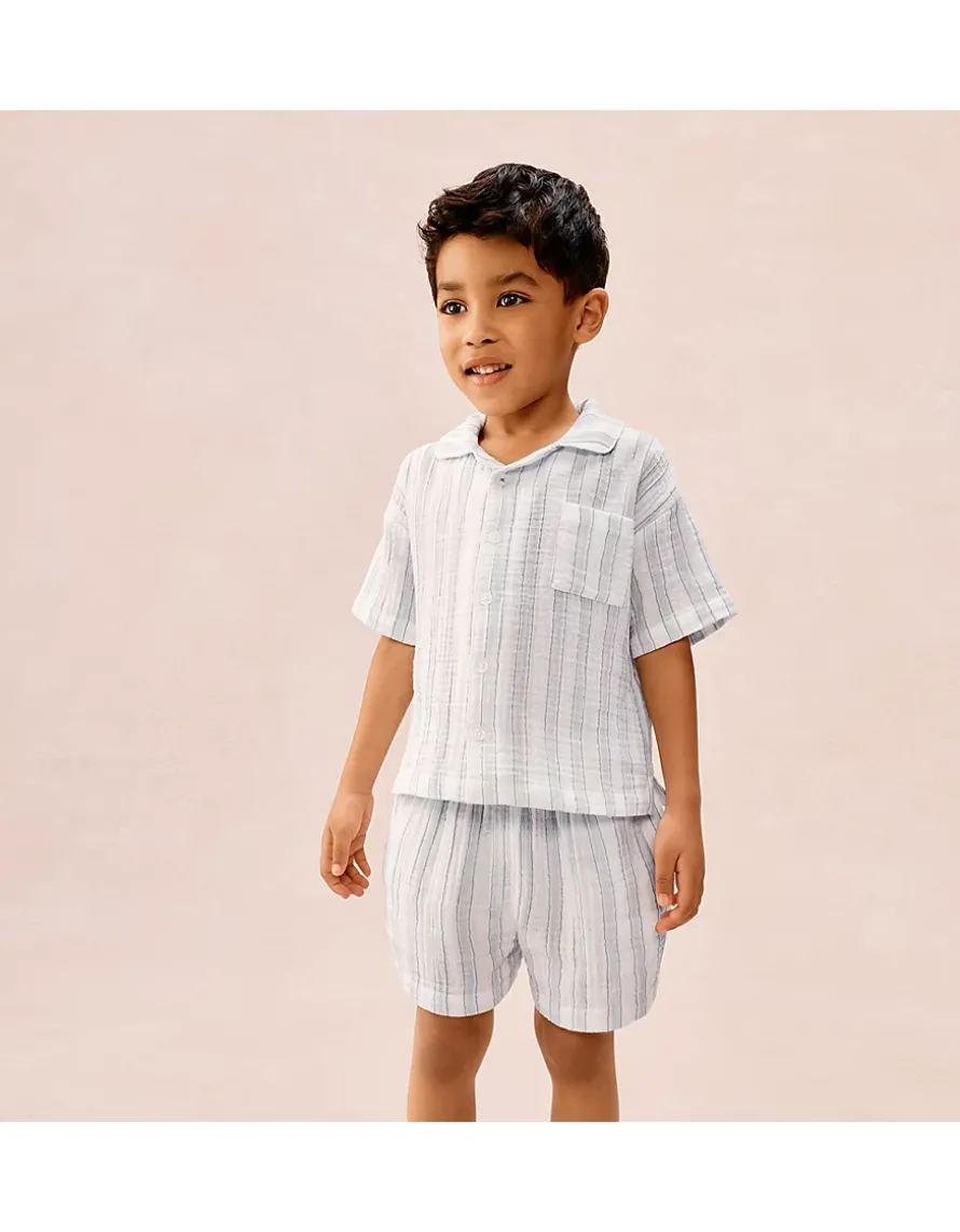 Organic Double Cotton Relaxed Fit Traditional Watercolour Stripe Shortie Pyjamas (2–12yrs)