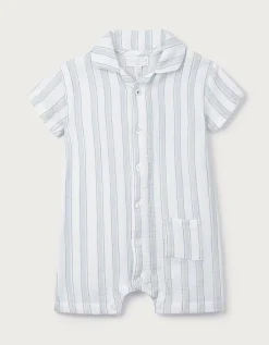 Organic Double Cotton Watercolour Stripe Classic Shortie Sleepsuit (0–2yrs)