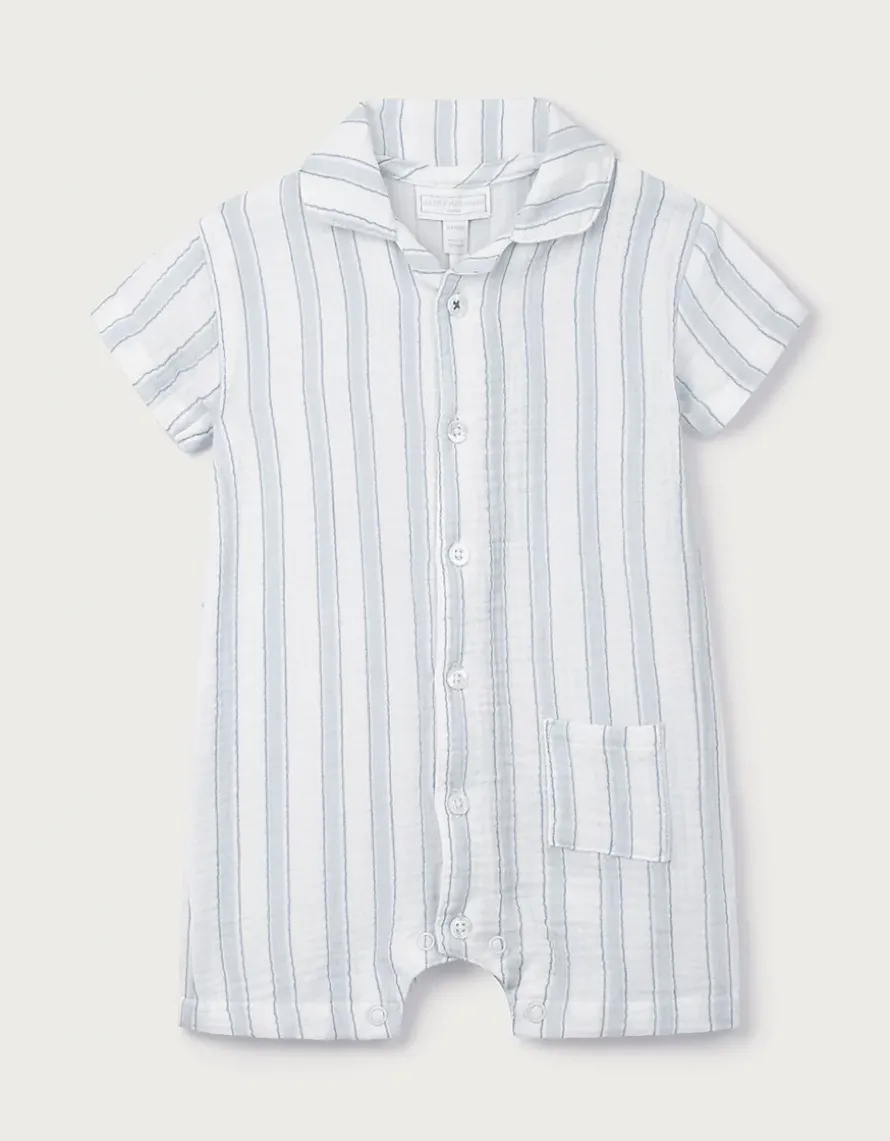 Organic Double Cotton Watercolour Stripe Classic Shortie Sleepsuit (0–2yrs)