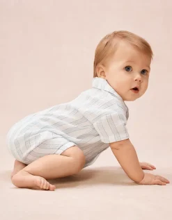 Organic Double Cotton Watercolour Stripe Classic Shortie Sleepsuit (0–2yrs)
