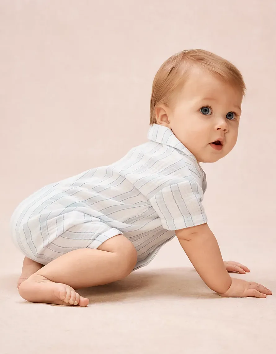 Organic Double Cotton Watercolour Stripe Classic Shortie Sleepsuit (0–2yrs)