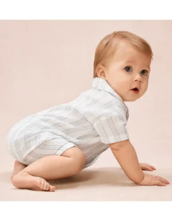Organic Double Cotton Watercolour Stripe Classic Shortie Sleepsuit (0–2yrs)