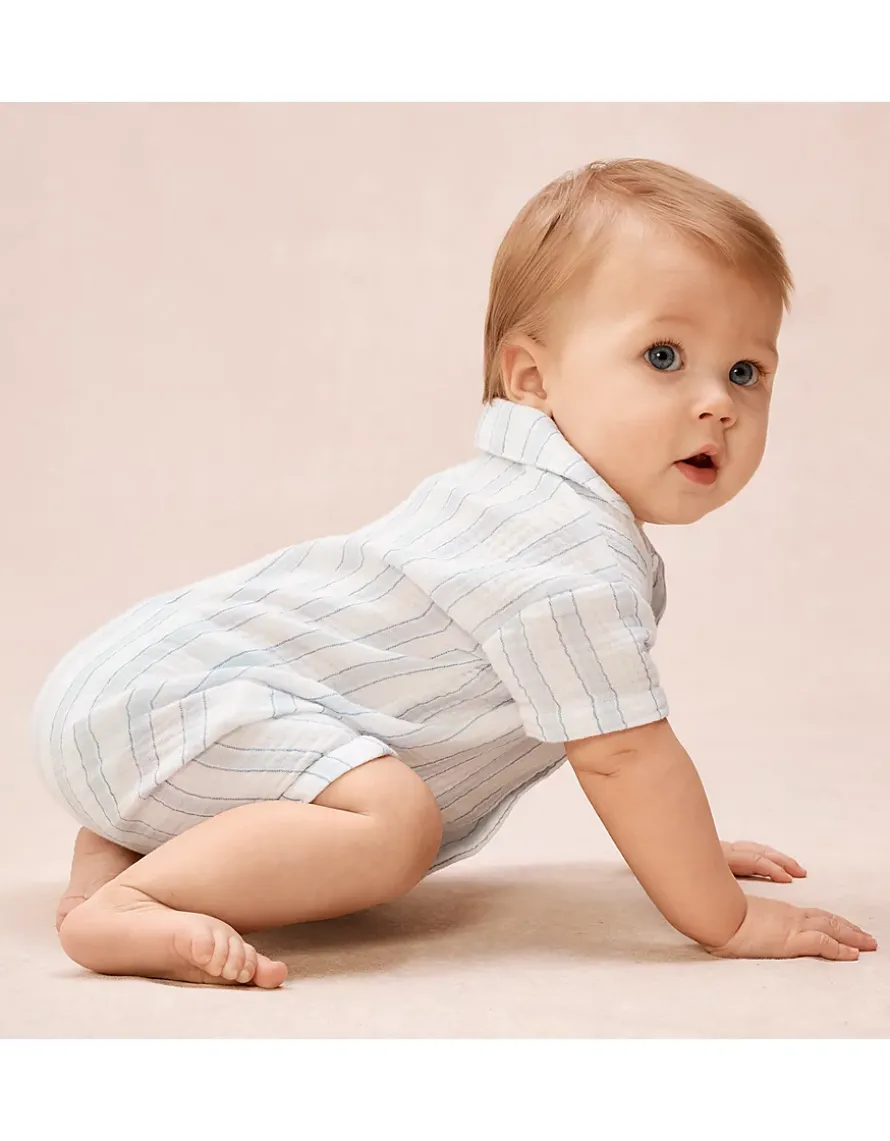 Organic Double Cotton Watercolour Stripe Classic Shortie Sleepsuit (0–2yrs)