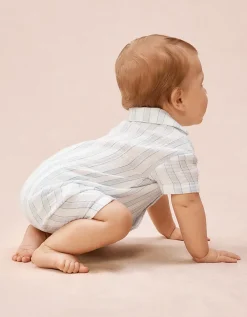 Organic Double Cotton Watercolour Stripe Classic Shortie Sleepsuit (0–2yrs)