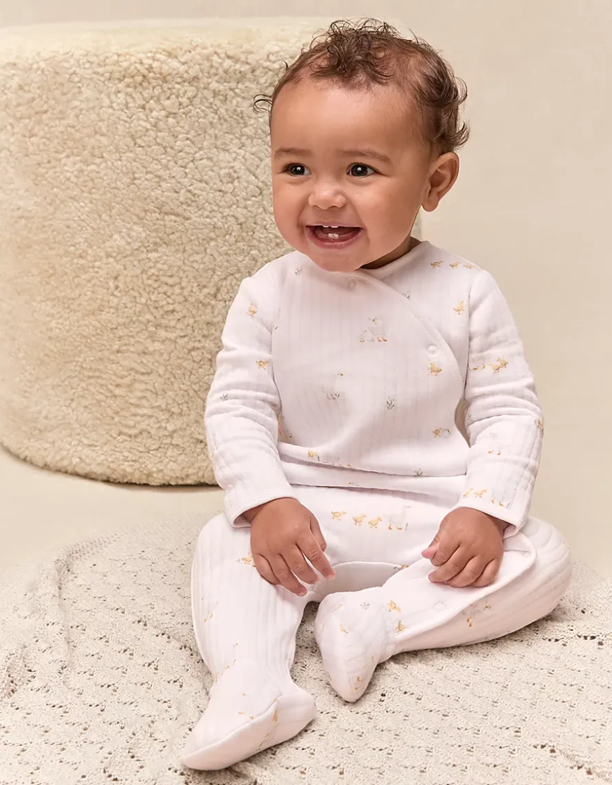 Organic Quilted Cotton Blend Walking Ducklings Wrap Sleepsuit (0–24mths)