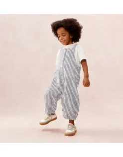 Organic Stripe Seersucker Dungarees & T-Shirt Set (0–4yrs)