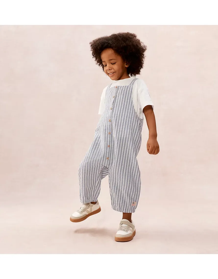 Organic Stripe Seersucker Dungarees & T-Shirt Set (0–4yrs)