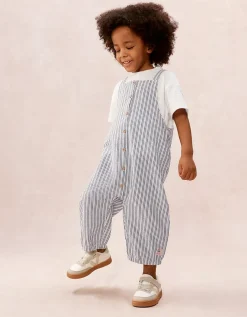Organic Stripe Seersucker Dungarees & T-Shirt Set (0–4yrs)