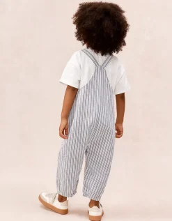 Organic Stripe Seersucker Dungarees & T-Shirt Set (0–4yrs)