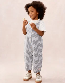 Organic Stripe Seersucker Dungarees & T-Shirt Set (0–4yrs)