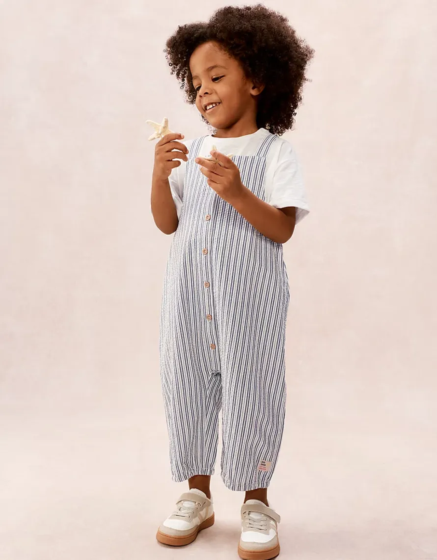 Organic Stripe Seersucker Dungarees & T-Shirt Set (0–4yrs)