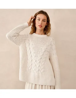 Oversized Patchwork Cable Jumper with Wool