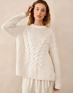 Oversized Patchwork Cable Jumper with Wool