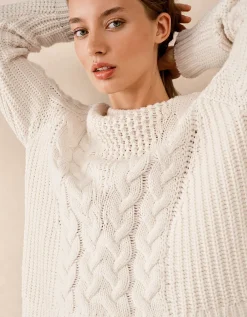 Oversized Patchwork Cable Jumper with Wool