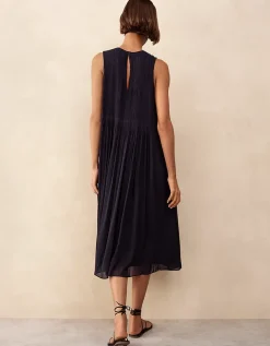 Pintuck Panel Midi Dress