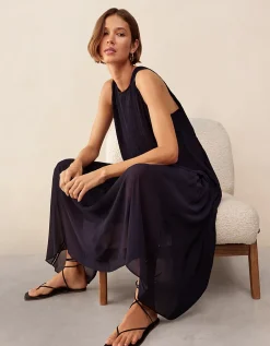 Pintuck Panel Midi Dress