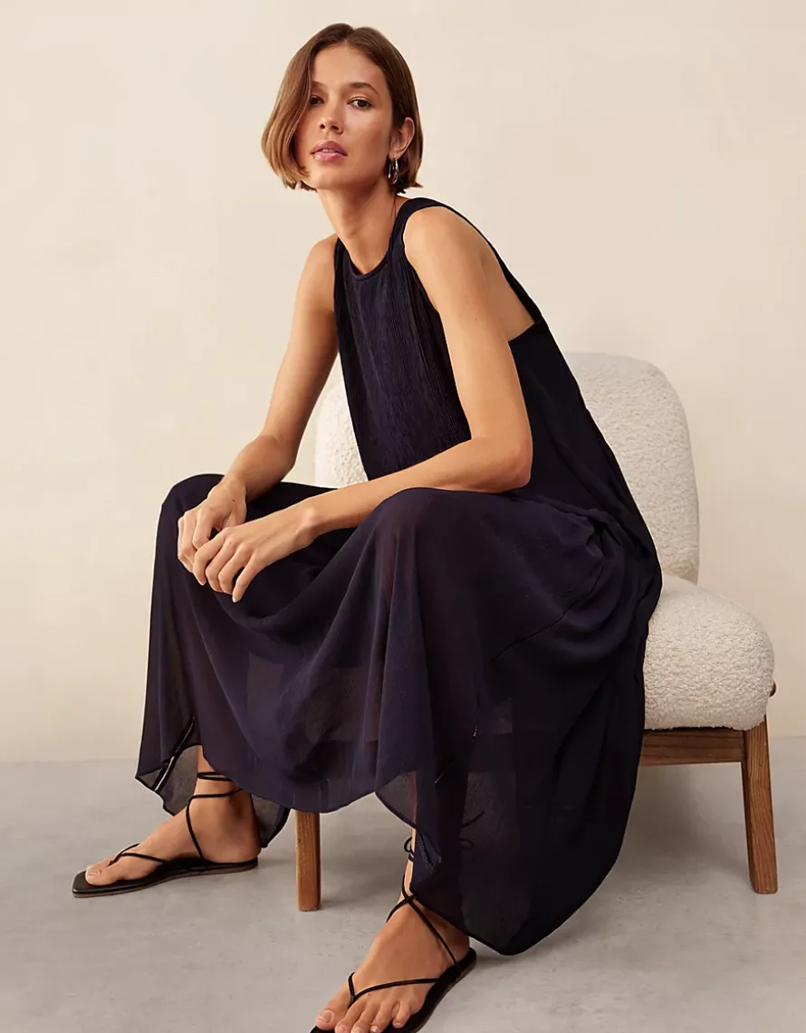 Pintuck Panel Midi Dress