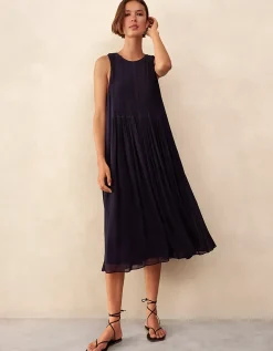 Pintuck Panel Midi Dress