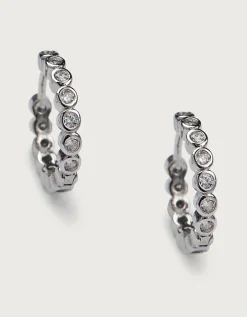 Platinum Plated Set Stone Huggie Earrings