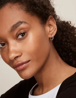Platinum Plated Set Stone Huggie Earrings