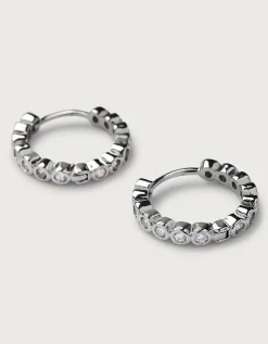 Platinum Plated Set Stone Huggie Earrings