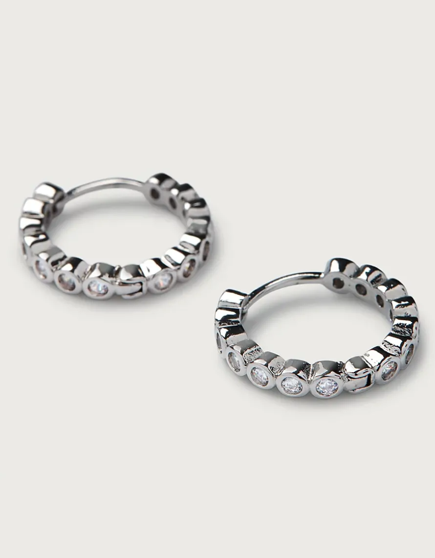 Platinum Plated Set Stone Huggie Earrings