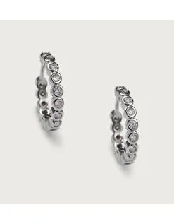 Platinum Plated Set Stone Huggie Earrings