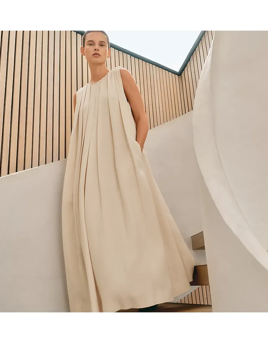 Pleated Sleeveless Maxi Dress