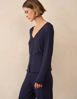 Pointelle Button Through Henley PJ Top