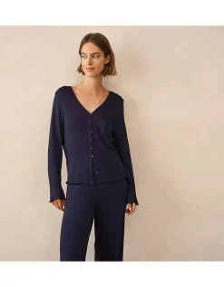 Pointelle Button Through Henley PJ Top