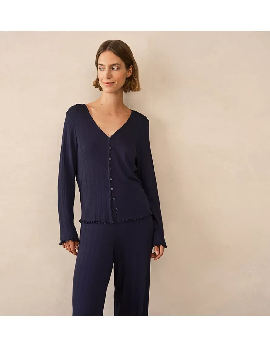 Pointelle Button Through Henley PJ Top