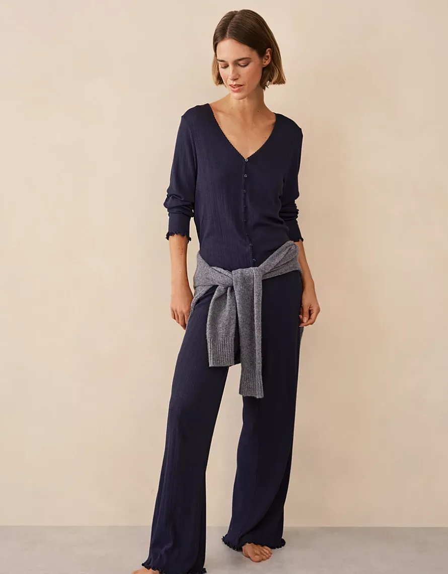 Pointelle Button Through Henley PJ Top