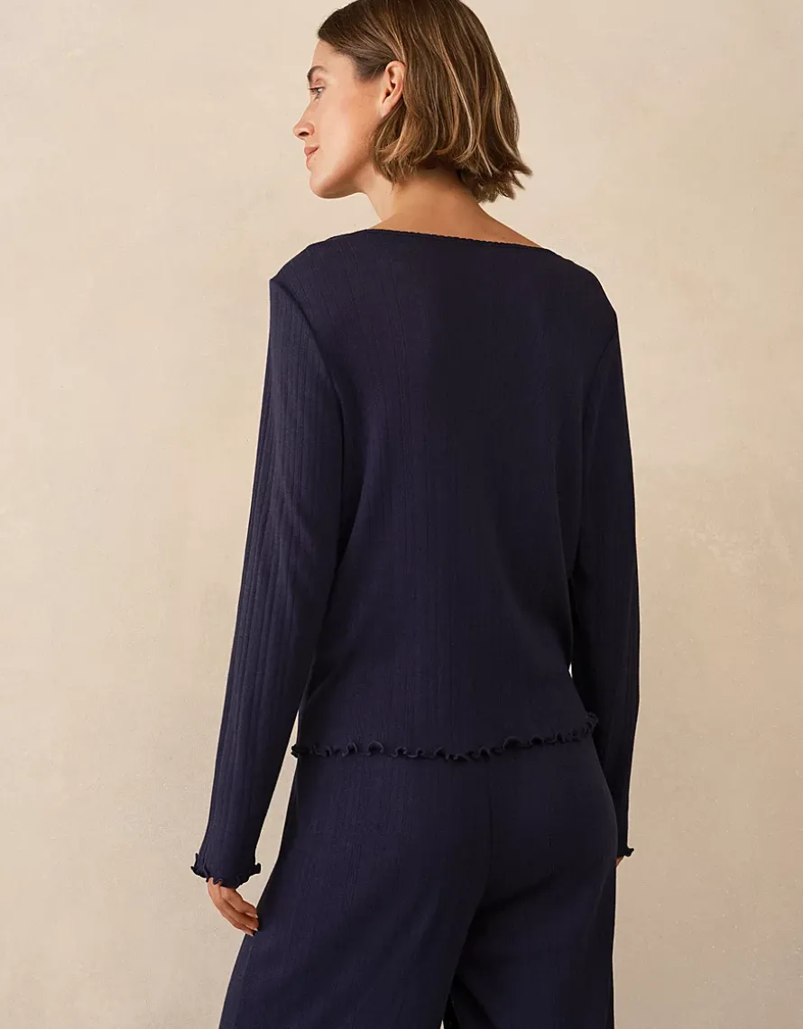 Pointelle Button Through Henley PJ Top