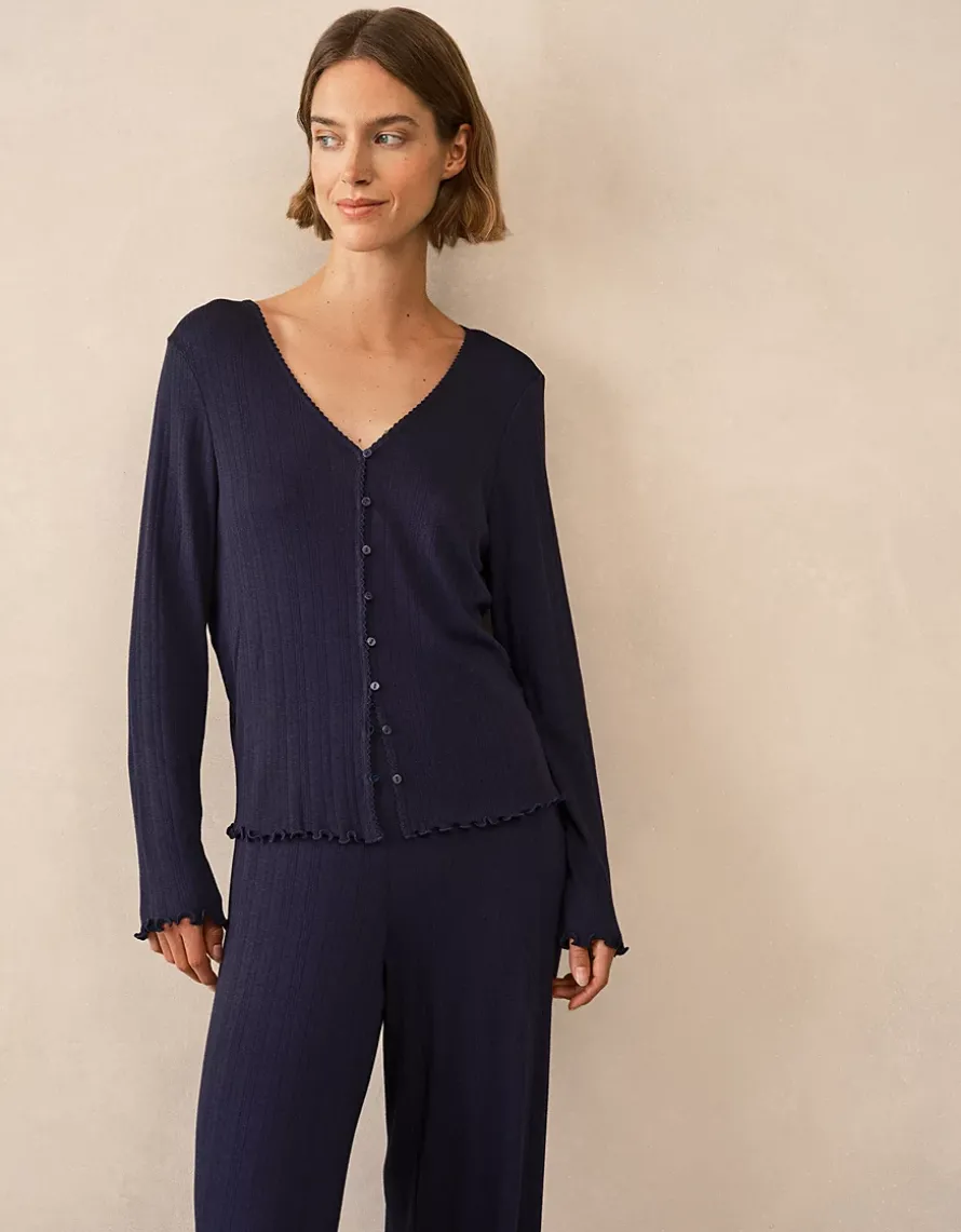 Pointelle Button Through Henley PJ Top