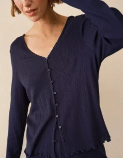 Pointelle Button Through Henley PJ Top
