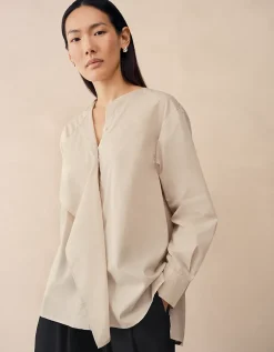 Poplin Shirt with Draped Front