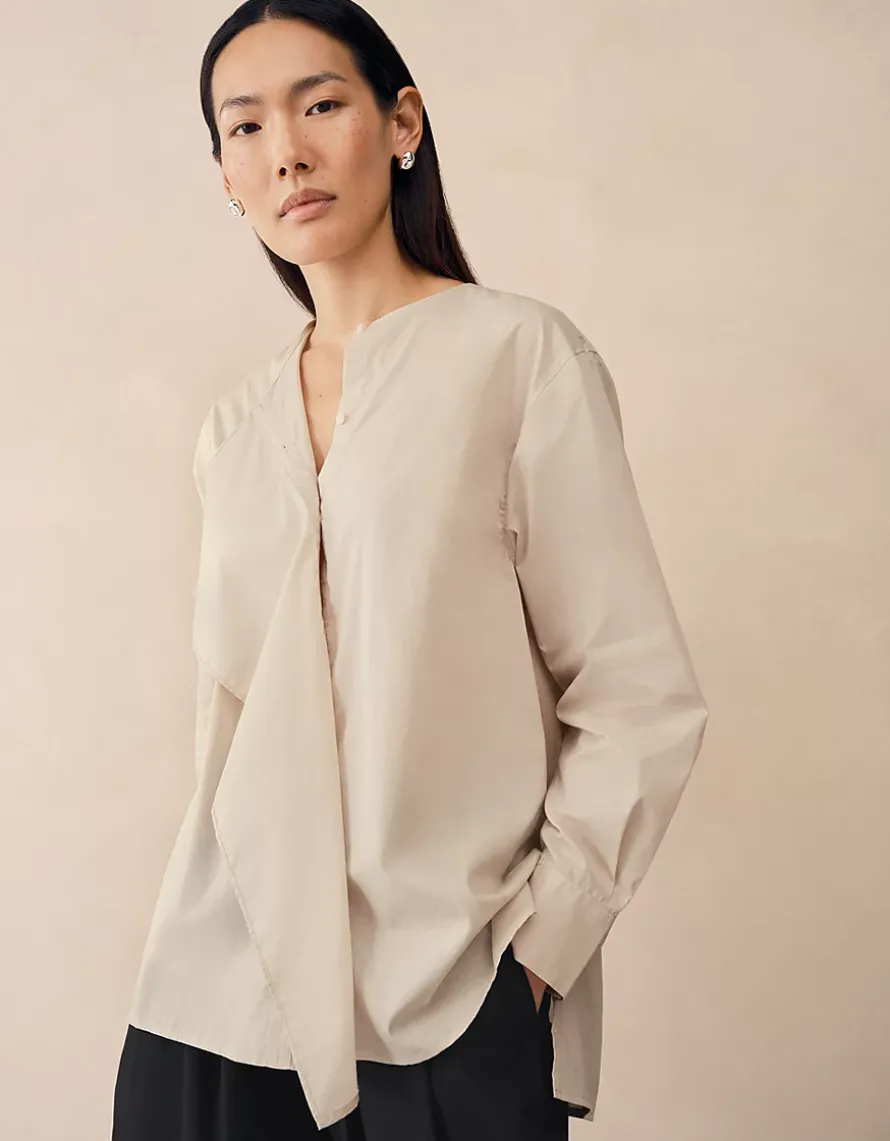 Poplin Shirt with Draped Front