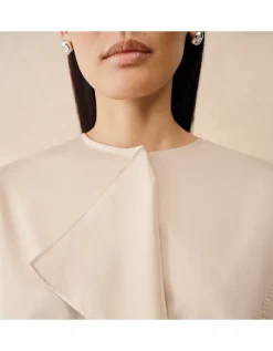 Poplin Shirt with Draped Front
