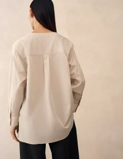 Poplin Shirt with Draped Front