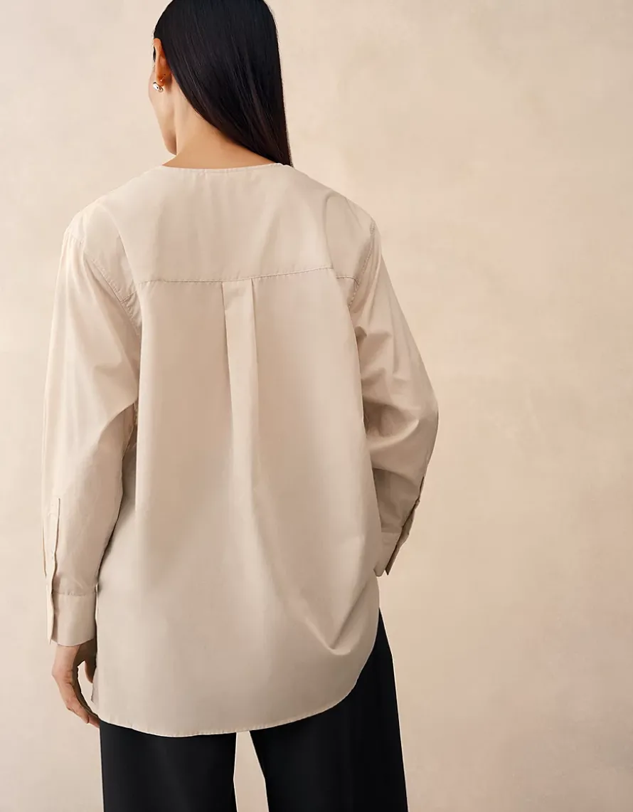 Poplin Shirt with Draped Front