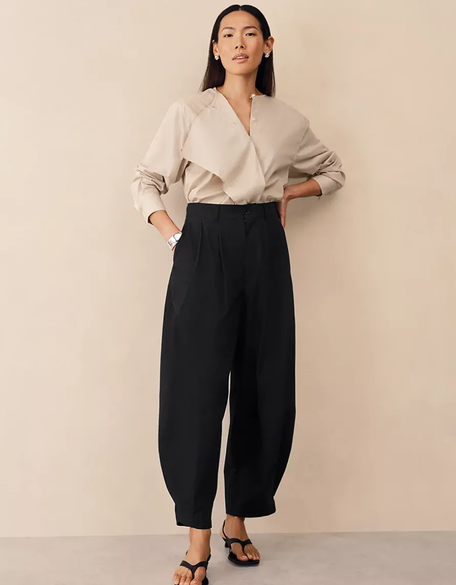 Poplin Shirt with Draped Front