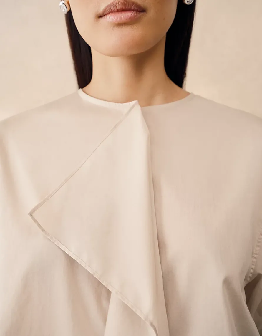 Poplin Shirt with Draped Front