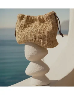 Raffia Crossbody Drawstring Bag