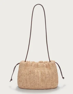 Raffia Crossbody Drawstring Bag